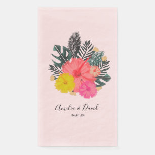 Servilleta De Papel Hibiscus Hawaii Mano tropical dibujada Boda floral