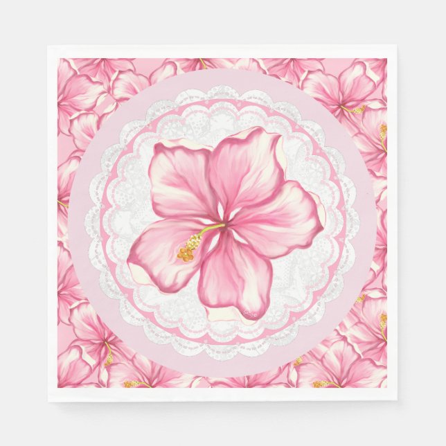 Servilleta De Papel Hibiscus & lace PINK (Anverso)