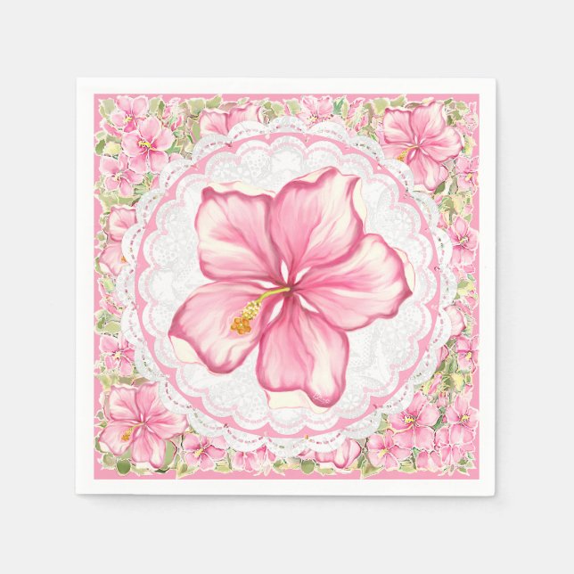 Servilleta De Papel Hibiscus & lace PINK (Anverso)