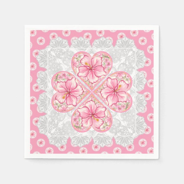 Servilleta De Papel Hibiscus & lace PINK (Anverso)