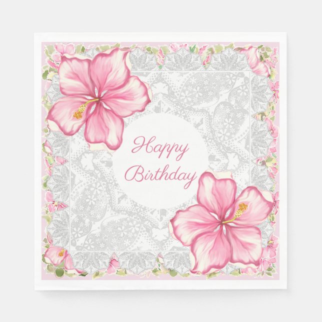 Servilleta De Papel Hibiscus & lace PINK (Anverso)
