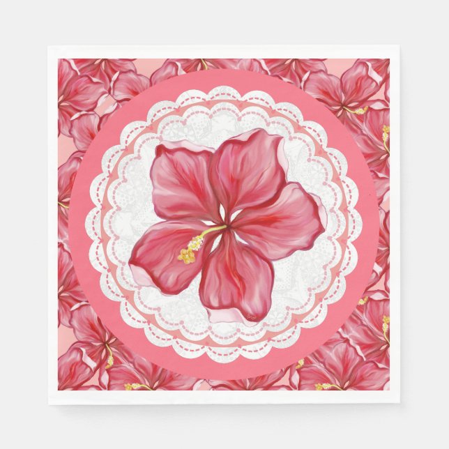 Servilleta De Papel Hibiscus & lace RED (Anverso)