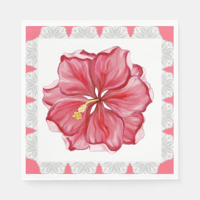 Servilleta De Papel Hibiscus & lace RED (Anverso)