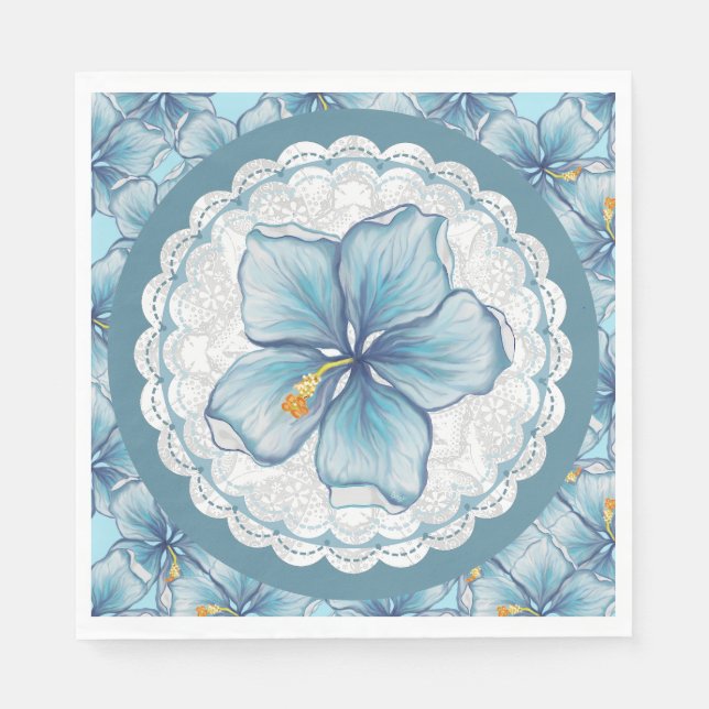 Servilleta De Papel Hibiscus & lace TURQUOISE (Anverso)