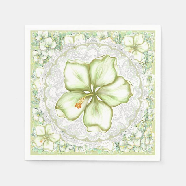 Servilleta De Papel Hibiscus & lace WHITE (Anverso)