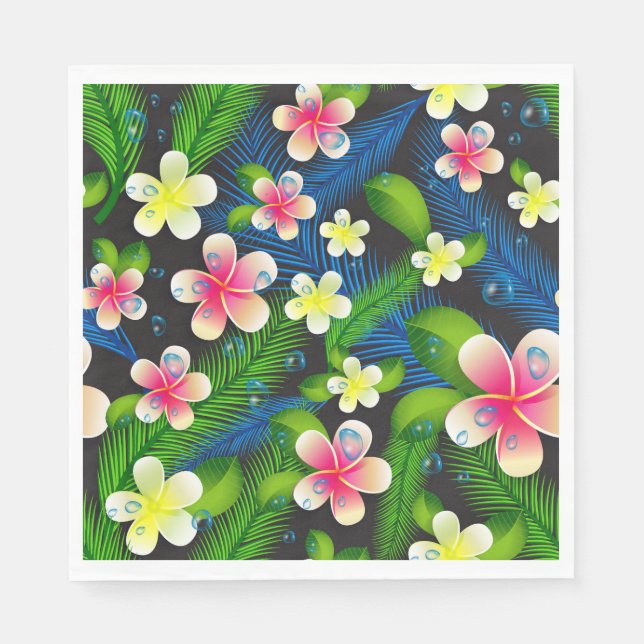Servilleta De Papel Hibiscus Tropical Pink And Yellow Napkins (Anverso)