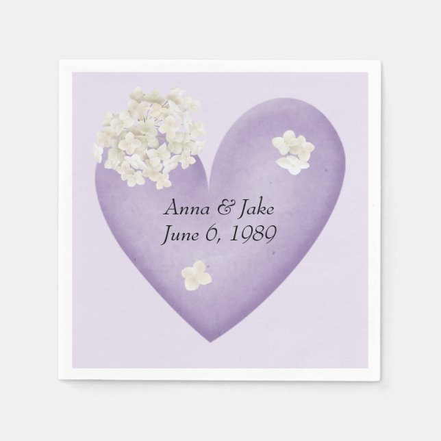 Servilleta De Papel Hidrangea blanca en el aniversario del corazón (Anverso)
