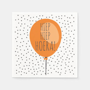 Servilleta De Papel Hiep Hiep Hoera Naranja Balloon Cumpleaños Holande