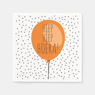 Servilleta De Papel Hiep Hiep Hoera Naranja Balloon Cumpleaños Holande
