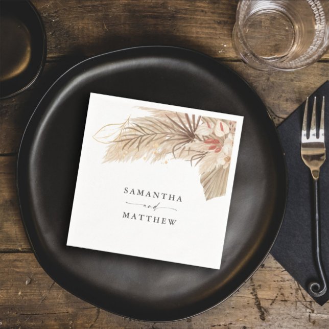 Servilleta De Papel Hierba de Pampas Bohemia Palma Seca Boda (Keep this boho theme throughout your wedding with the dried palm and pampas grass design.)