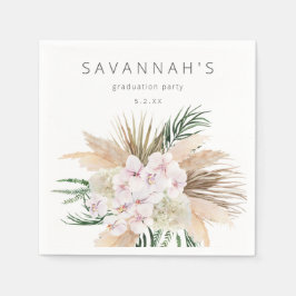 Servilleta De Papel Hierba de Pampas Boho Playa Floral Nombre o Monogr