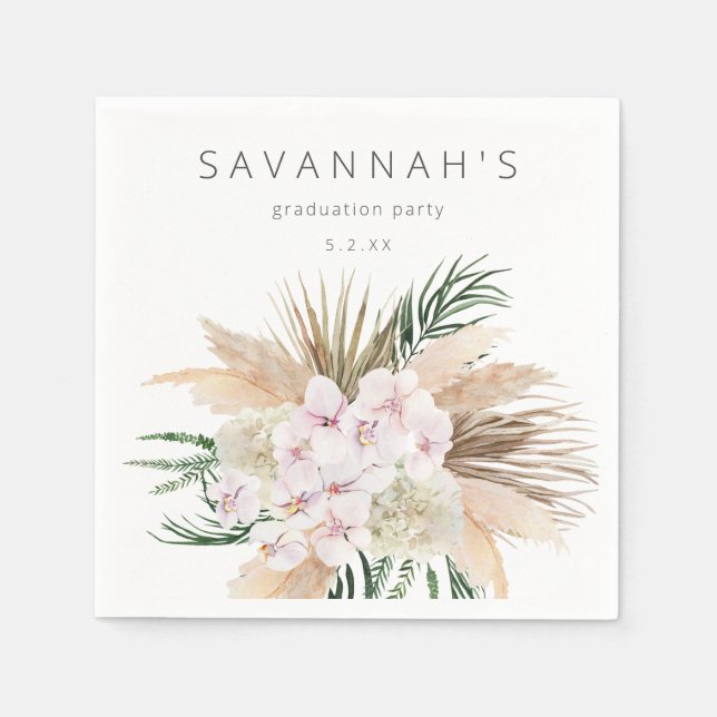 Servilleta De Papel Hierba de Pampas Boho Playa Floral Nombre o Monogr (Anverso)