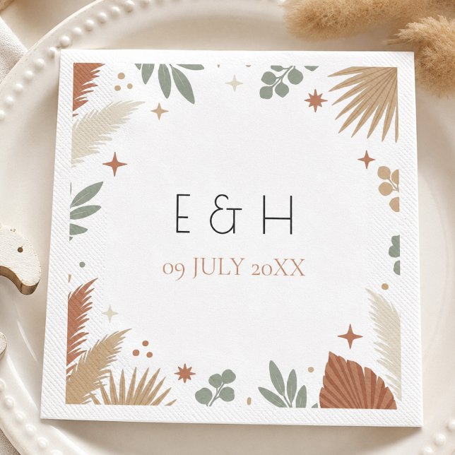 Servilleta De Papel Hierba de Pampas Boho y Eucalipto Verde Salvia (Boho Pampas Grass and Sage Green Eucalyptus Napkins)