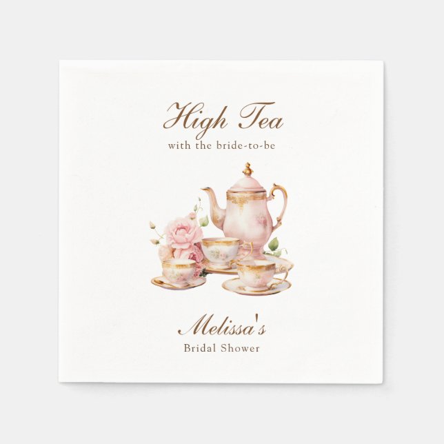 Servilleta De Papel High Tea Pastel Gold Bridal Shower (Anverso)