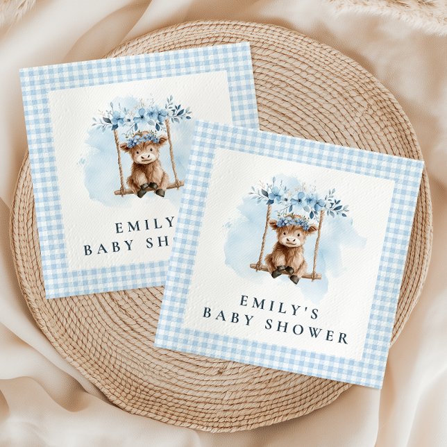 Servilleta De Papel Highland Cow Blue Boy Baby Shower (Subido por el creador)