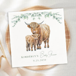 Servilleta De Papel Highland Cow Greenery Boho Farm Animal Baby Shower