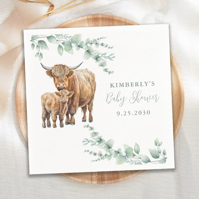 Servilleta De Papel Highland Cow Greenery Farm Animals Baby Shower (Subido por el creador)