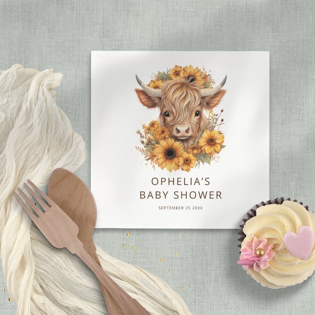 Servilleta De Papel Highland Cow Sunflowers Baby Shower (Subido por el creador)