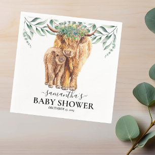Servilleta De Papel  Highland Cow Ternero Baby Shower Eucalipto 