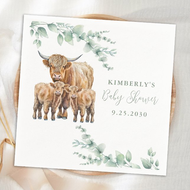 Servilleta De Papel Highland Cow Twins Farm Animals Baby Shower (Subido por el creador)