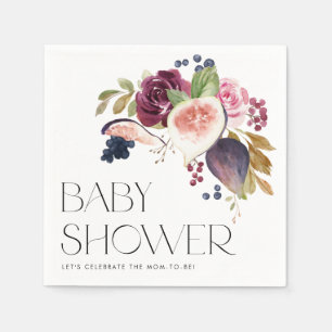Servilleta De Papel Higos acuáticos y Baby Shower con flores de borgoñ