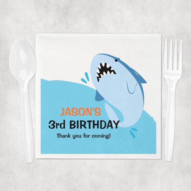 Servilleta De Papel Hijos del partido de cumpleaños del tiburón person (Personalized Shark Birthday Party Kids Napkins
)