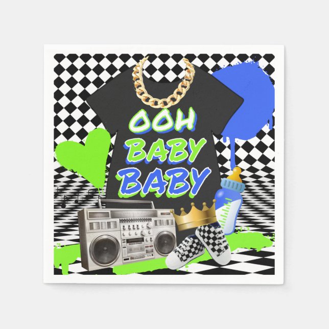 Servilleta De Papel Hip Hop Baby Shower de Retro 80/90 (Anverso)