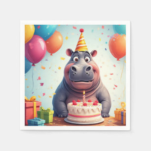 Servilleta De Papel Hipopótamo Adorable Celebrando Cumpleaños con Tart