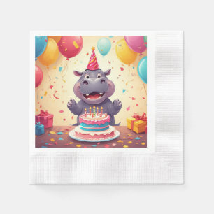 Servilleta De Papel Hipopótamo Adorable Celebrando Cumpleaños con Tart