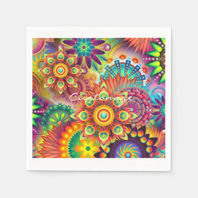 Servilleta De Papel Hippie Groovy Techno Psychedelic Thunder_Cove (Anverso)