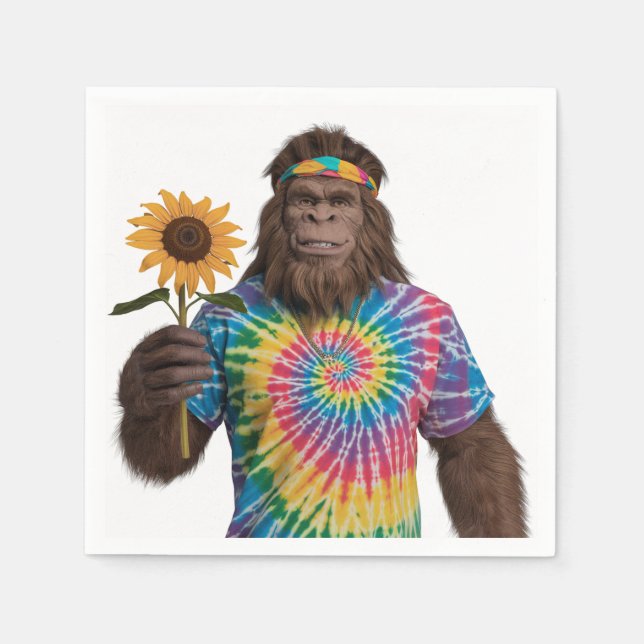 Servilleta De Papel Hippie Sasquatch en Tiedye con girasol (Anverso)
