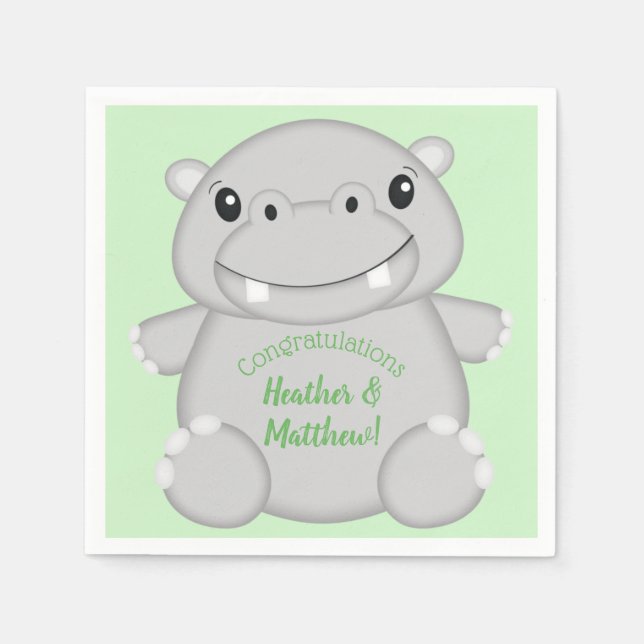 Servilleta De Papel Hippo Baby Shower (Anverso)