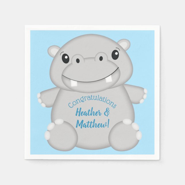 Servilleta De Papel Hippo Baby Shower Blue (Anverso)