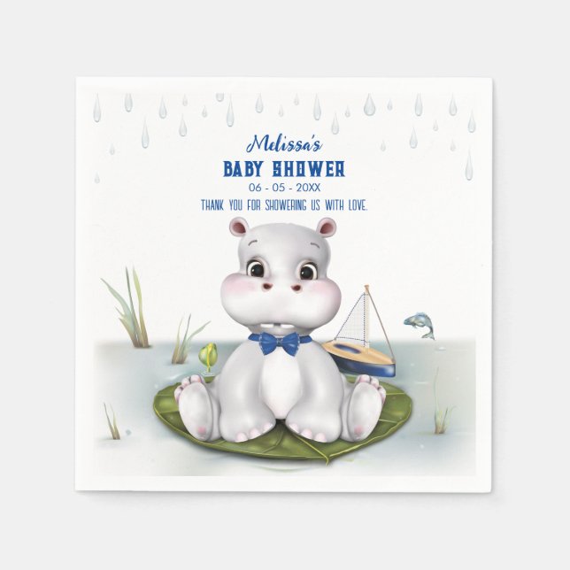 Servilleta De Papel Hippo Boy Baby Shower (Anverso)