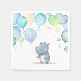 Servilleta De Papel Hippo Cumpleaños de náuseas simples y azules