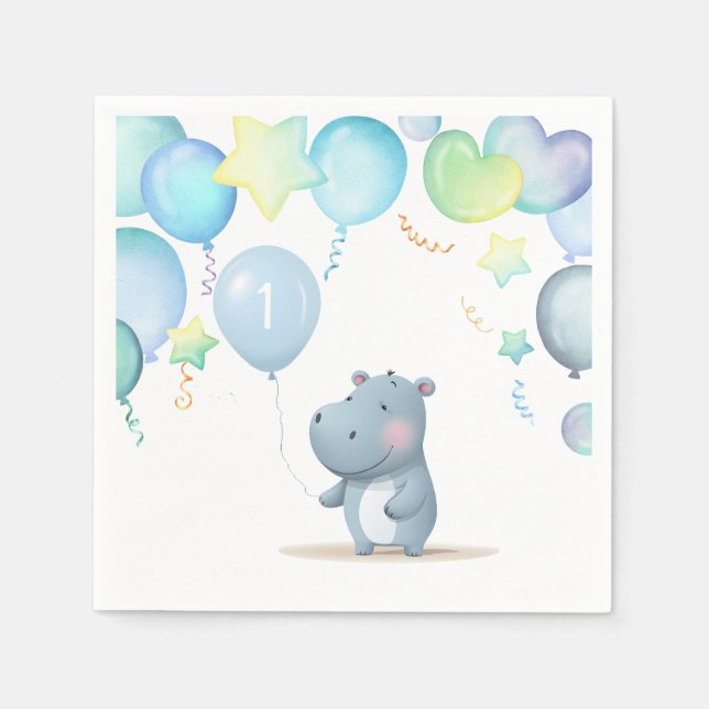 Servilleta De Papel Hippo Cumpleaños de náuseas simples y azules (Anverso)