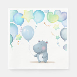 Servilleta De Papel Hippo Cumpleaños de náuseas simples y azules