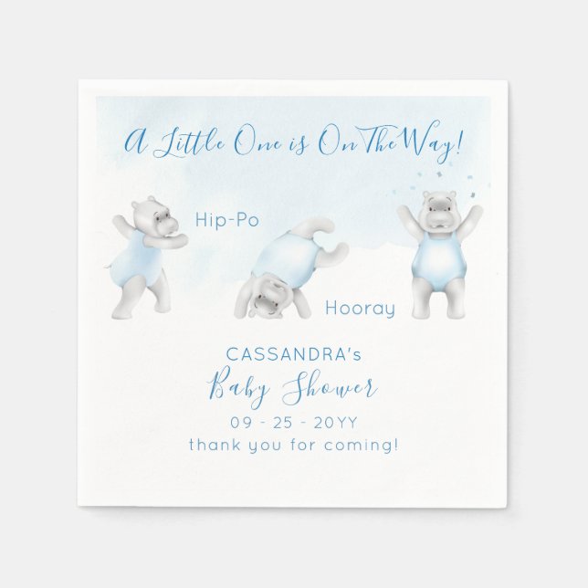 Servilleta De Papel Hippo Somersault Baby Boy Shower (Anverso)