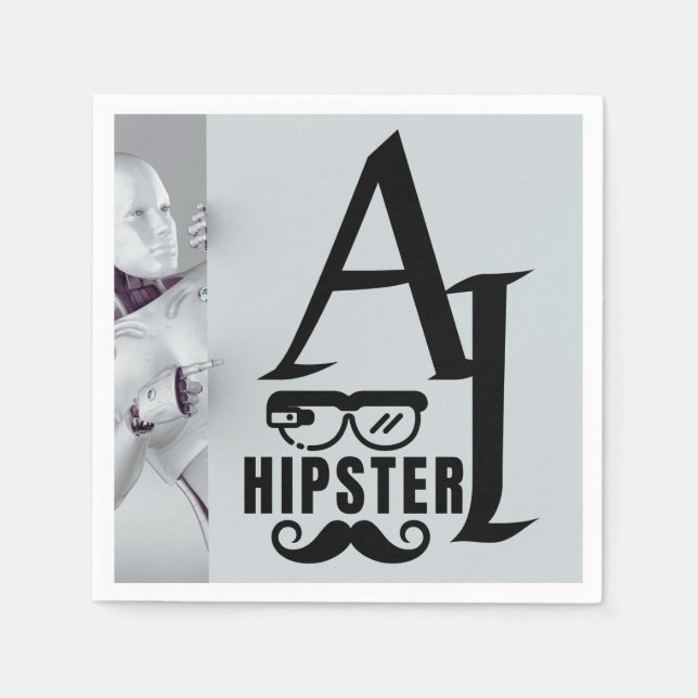 Servilleta De Papel Hipster de IA con lentes y bigote (Anverso)