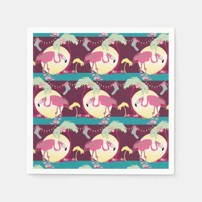 Servilleta De Papel Hipster Navidades Flamingo Palm Holiday Scene (Anverso)
