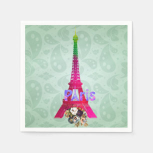 Servilleta De Papel Hipster Paisley Neon French Paris Eiffel Tower