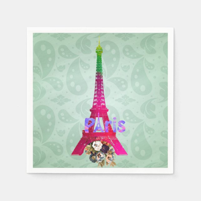 Servilleta De Papel Hipster Paisley Neon French Paris Eiffel Tower (Anverso)