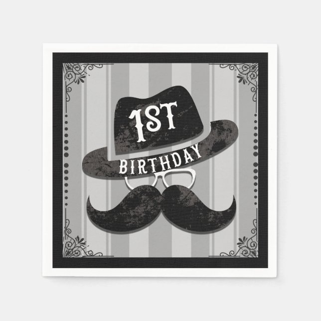 Servilleta De Papel Hipster Sr. Mustache Gorra Glasses 1º cumpleaños u (Anverso)