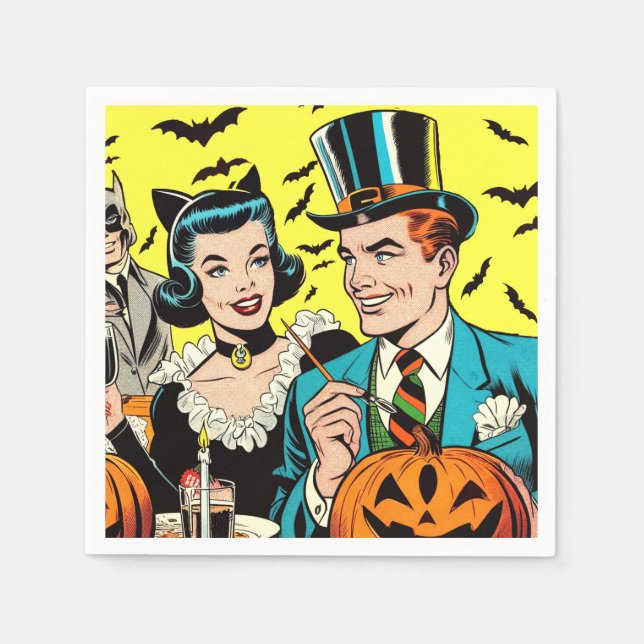 Servilleta De Papel Historietas de Halloween retro (Anverso)