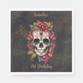 Servilleta De Papel Hito de la calavera azucarera floral Cumpleaños