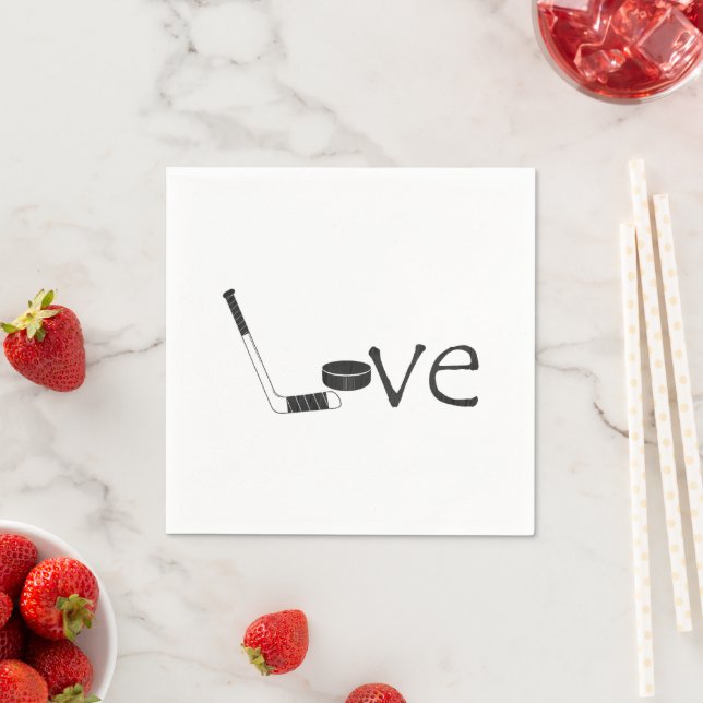 Servilleta De Papel Hockey Love Stick y Puck Team Fiesta Word Art (In situ)
