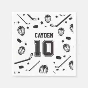 Servilleta De Papel Hockey negro y blanco cumpleaños 10