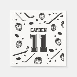 Servilleta De Papel Hockey negro y blanco cumpleaños 11