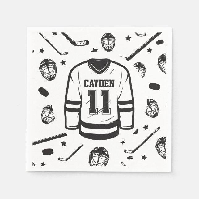 Servilleta De Papel Hockey negro y blanco cumpleaños 11 (Anverso)