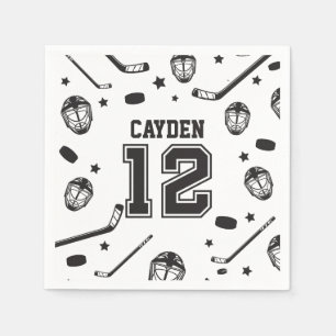 Servilleta De Papel Hockey negro y blanco cumpleaños 12